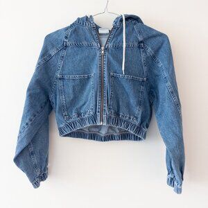 Urban Outfitters BDG Cropped Denim Hooded Zip Up Jacket Relaxed Fit Size XS
